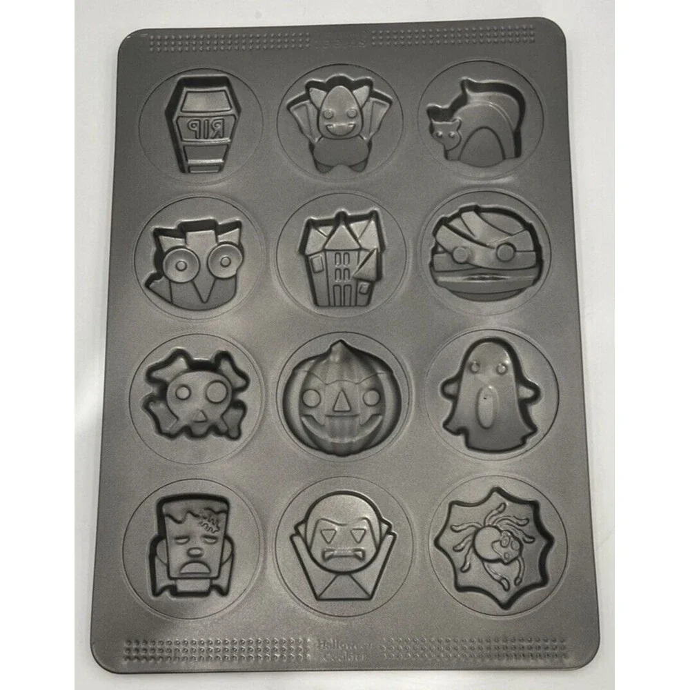 Halloween Cookie Sheet Pan 12-Cavity Nonstick Sweet Creations Baking Tray Spooky